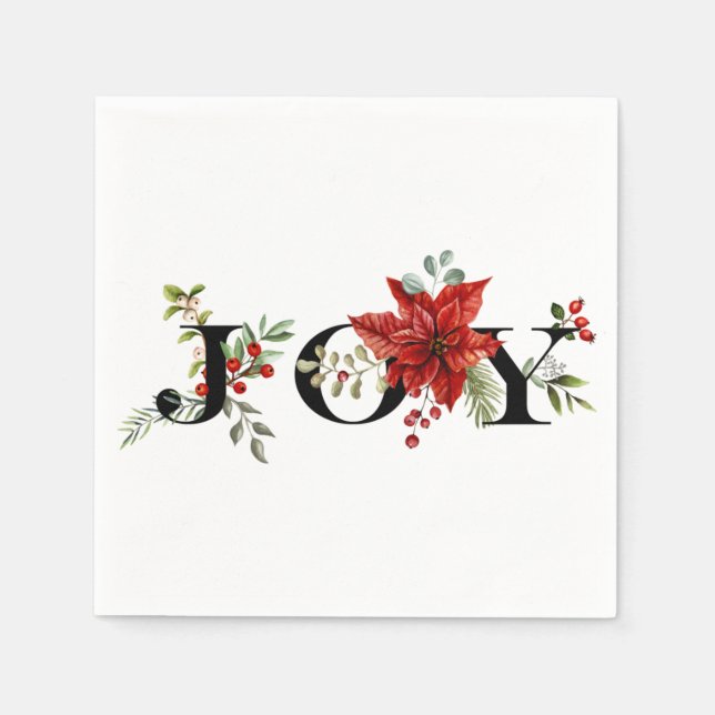 Colourful Festive Joy w/Poinsettias and Berries Napkin (Front)