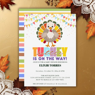 Colourful Festive Little Turkey Baby Shower Invitation