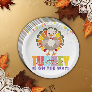 Colourful Festive Little Turkey Baby Shower Paper Plate
