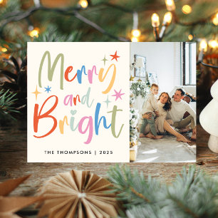Colourful Festive Merry and Bright Photo Christmas Holiday Card