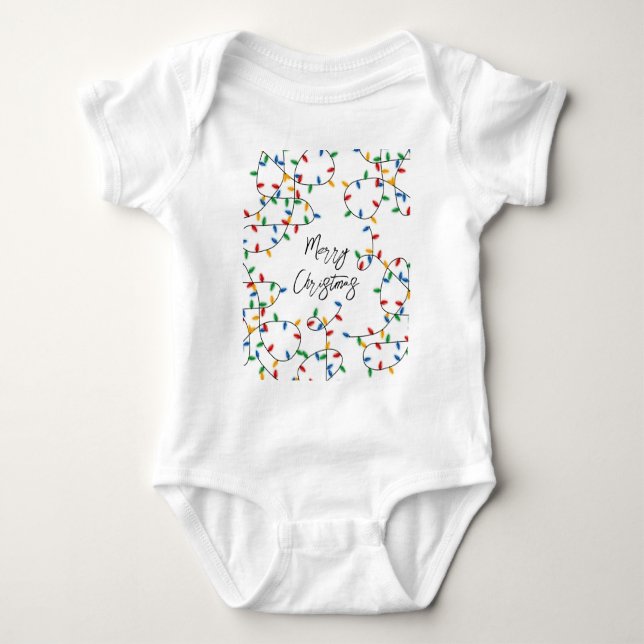 Colourful Festive Merry Christmas Lights Pattern  Baby Bodysuit (Front)