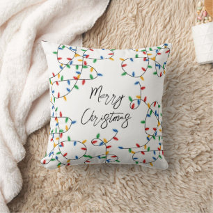 Colourful Festive Merry Christmas Lights Pattern   Cushion