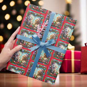 Colourful Festive Merry Christmas Pet Dogs Pattern Wrapping Paper