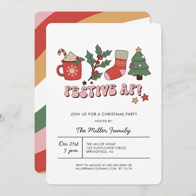 Colourful Festive Retro Christmas Party  Invitatio Invitation (Front/Back)