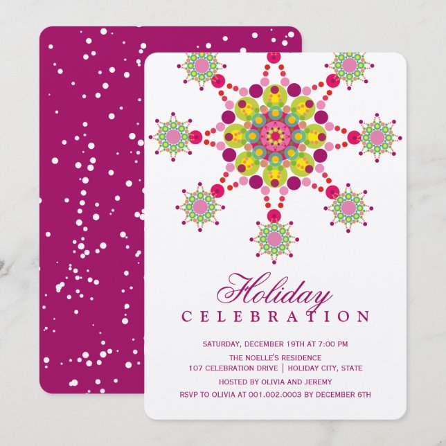 Colourful Festive Star Elegant Holiday Party Invit Invitation (Front/Back)