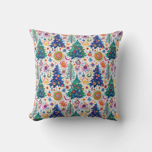 Colourful Festive Tree Pattern Cushion (Front)