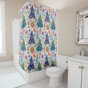 Colourful Festive Tree Pattern Shower Curtain