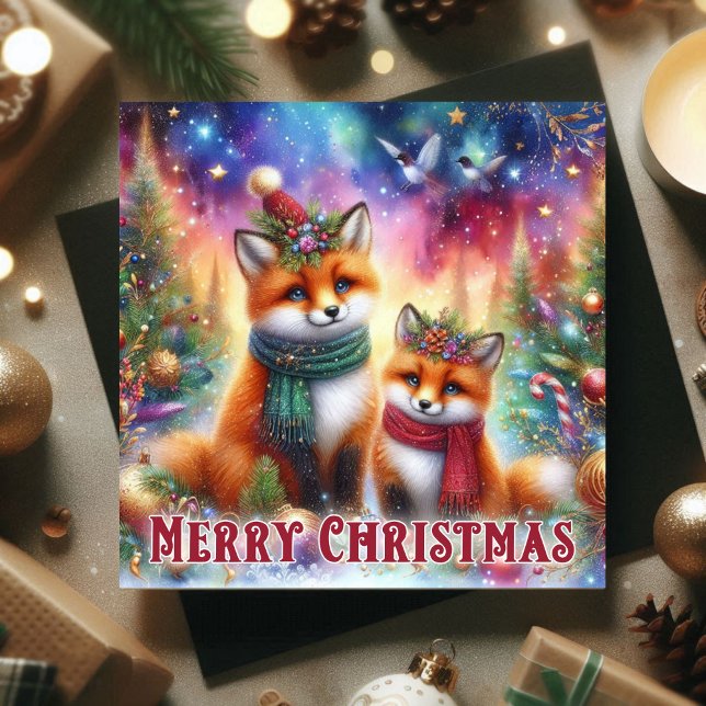 Colourful Festive Watercolor Woodland Fox Christma Holiday Card (Creator Uploaded)