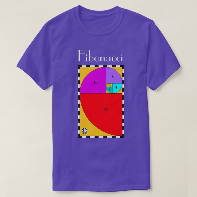 Colourful Fibonacci Spiral T-Shirt (Design Front)