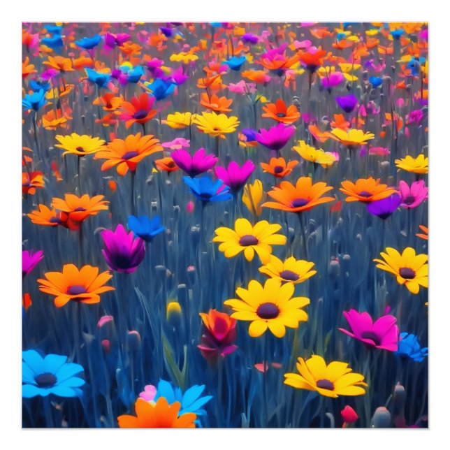 Colourful Field Of Flowers Photo Print (Front)