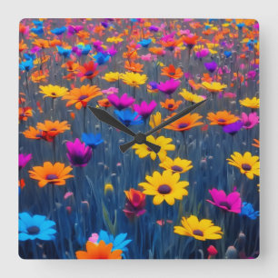 Colourful Field Of Flowers Square Wall Clock