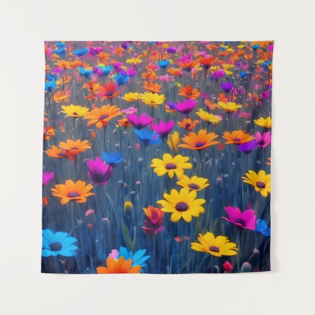Colourful Field Of Flowers Tapestry (Front)