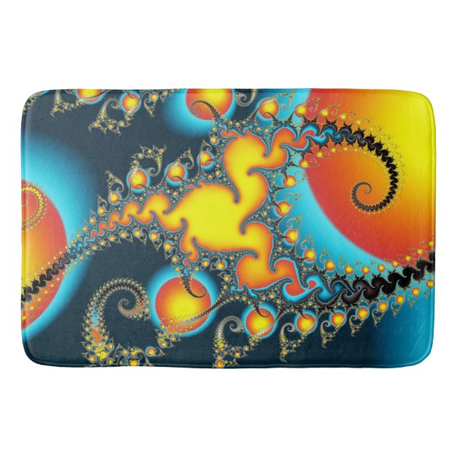 Colourful Fiery Fractal Monogram Bath Mat (Front)