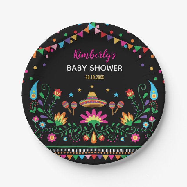 Colourful Fiesta Baby Shower / Mexican Birthday Paper Plate (Front)