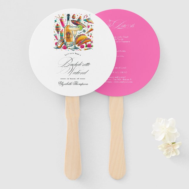 Colourful Fiesta Bachelorette Weekend Itinerary Hand Fan (Front and Back)