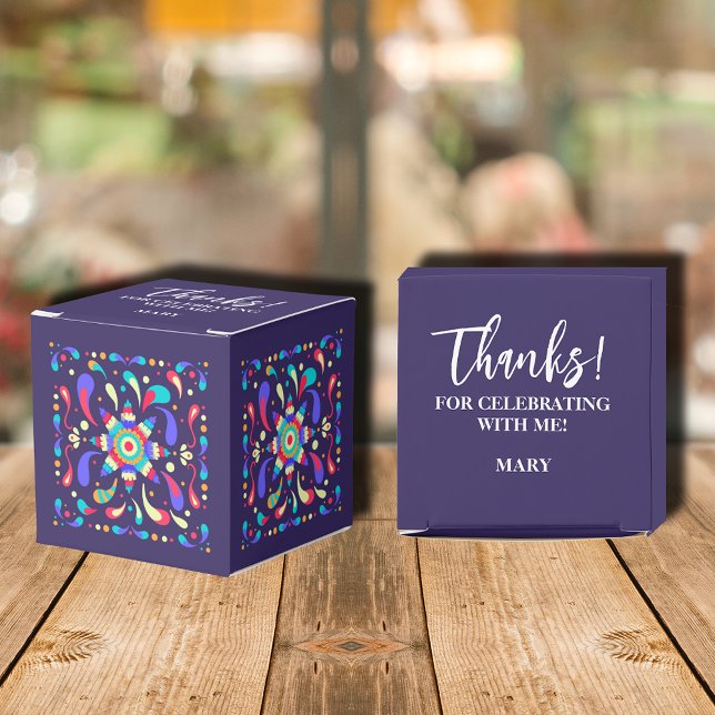 Colourful Fiesta Birthday Blue Favour Box (2" square colorful fiesta blue favor boxes, your message on the top.)