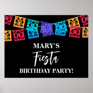 Colourful Fiesta Birthday Party Black Poster