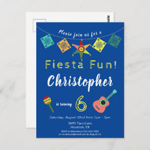 Colourful Fiesta Boys Birthday Party Invitation Postcard