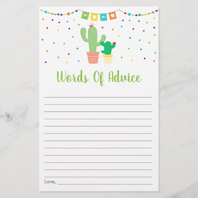 Colourful Fiesta Cactus Baby Shower Advice (Front)