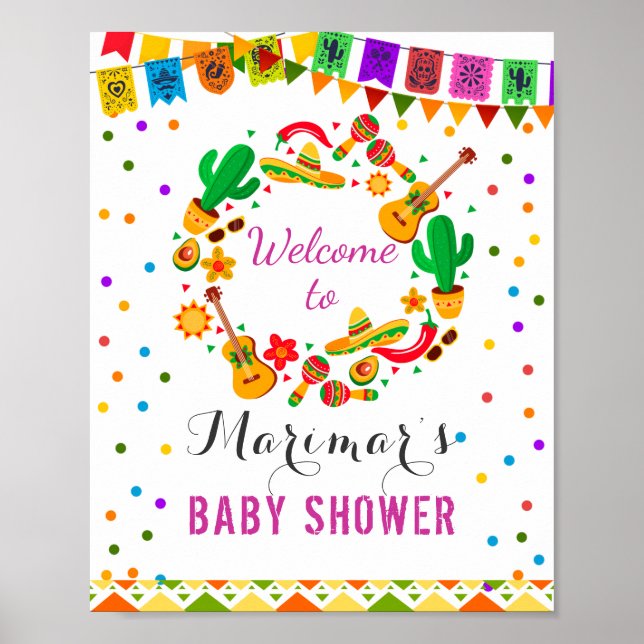 Colourful Fiesta Culture Cactus Baby Shower Welcom Poster (Front)