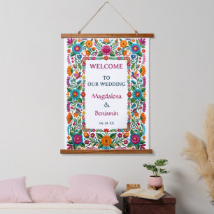 Colourful Fiesta Floral Embroidery Wedding Welcome Hanging Tapestry