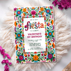 Colourful Fiesta Floral Folk Art Girl 1st Birthday Invitation
