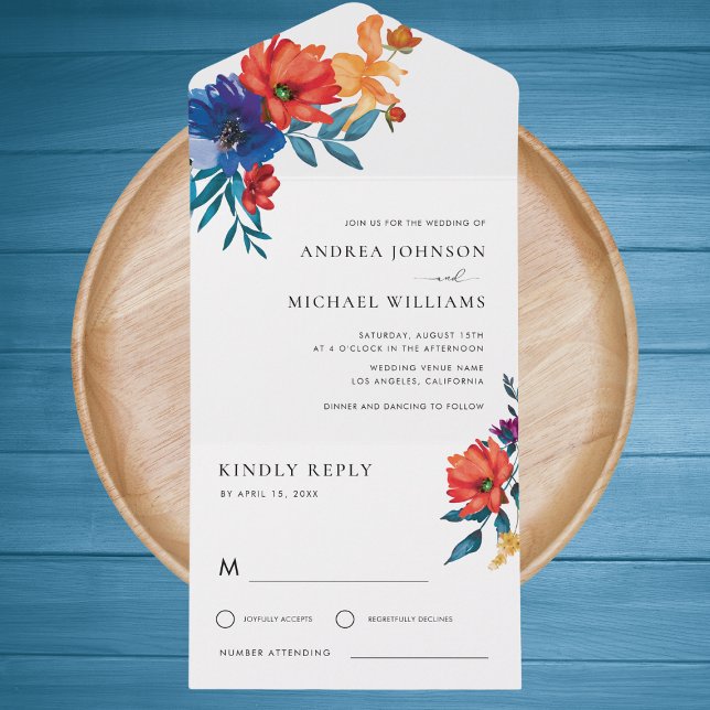 Colourful Fiesta Floral Mexican RSVP Wedding All In One Invitation (Creator Uploaded)