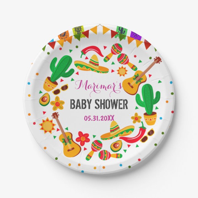 Colourful Fiesta Mexican Culture Cactus Baby Showe Paper Plate (Front)
