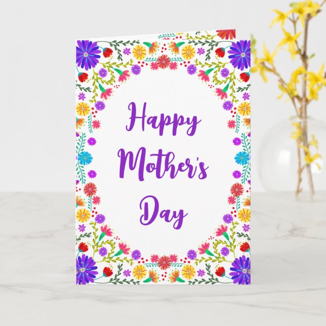 Colourful Fiesta Mexican Floral Frame Mother's Day Card (Yellow Flower)