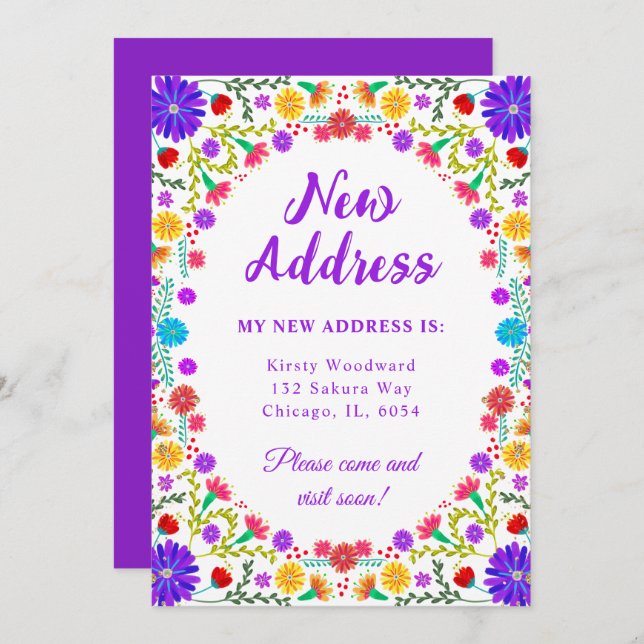 Colourful Fiesta Mexican Floral New Address Announcement (Front/Back)