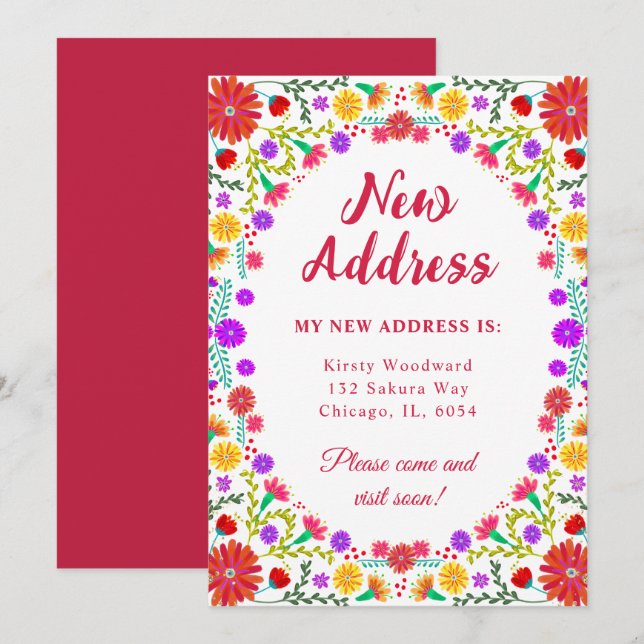 Colourful Fiesta Mexican Floral New Address Announcement (Front/Back)