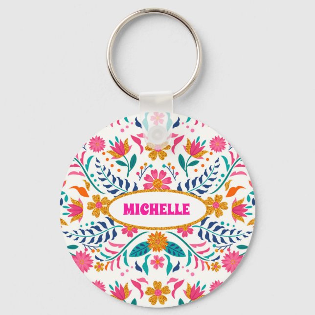 Colourful Fiesta Mexican Flower Spanish Latina Key Ring (Front)