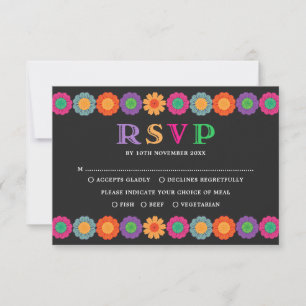 Colourful Fiesta Mexican Flowers Wedding RSVP Card