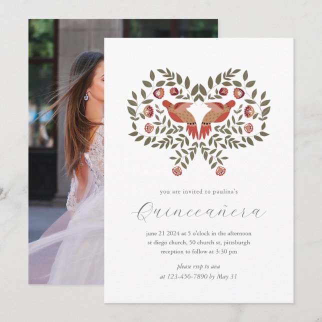 Colourful Fiesta Quinceañera Photo Invitation (Front/Back)