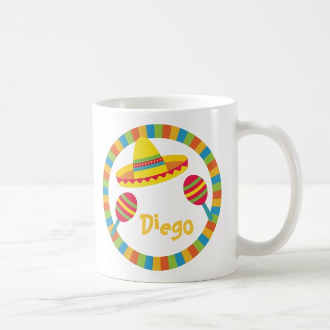 Colourful Fiesta Sombrero Hat Maracas Coffee Mug (Right)