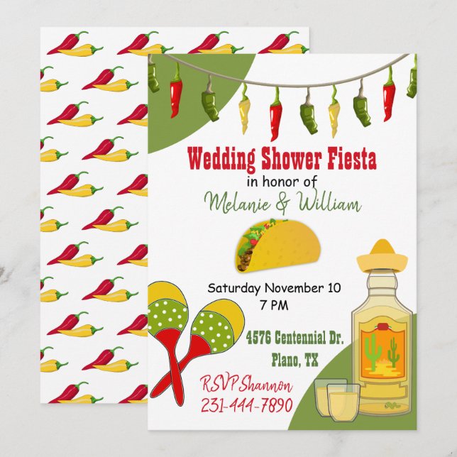 Colourful Fiesta Themed Wedding Party Invitation (Front/Back)