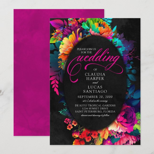 Colourful Fiesta Watercolor Floral Wedding Invitation (Front/Back)