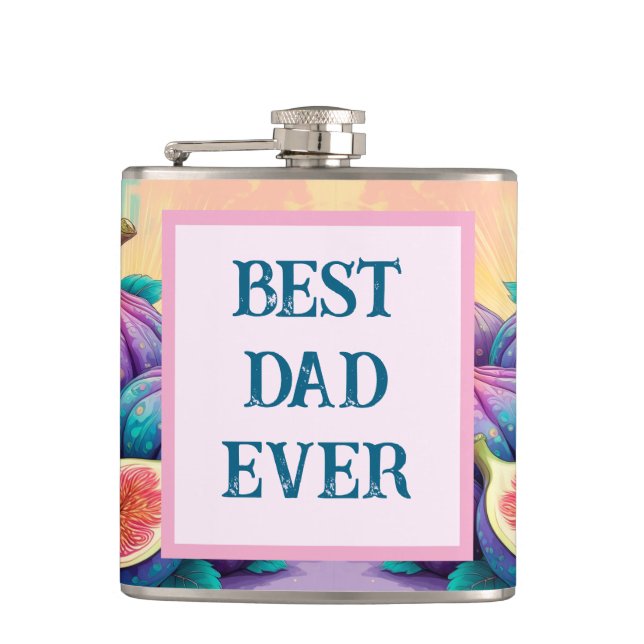 Colourful fig with Best Dad Ever Hip Flask (Front)