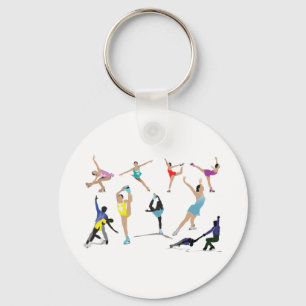 Colourful Figure Skating Ice Skaters in Motion Key Ring