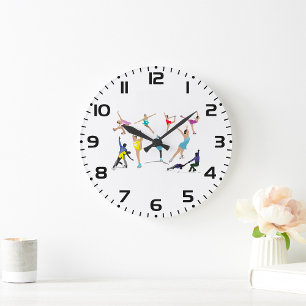 Colourful Figure Skating Ice Skaters in Motion Large Clock
