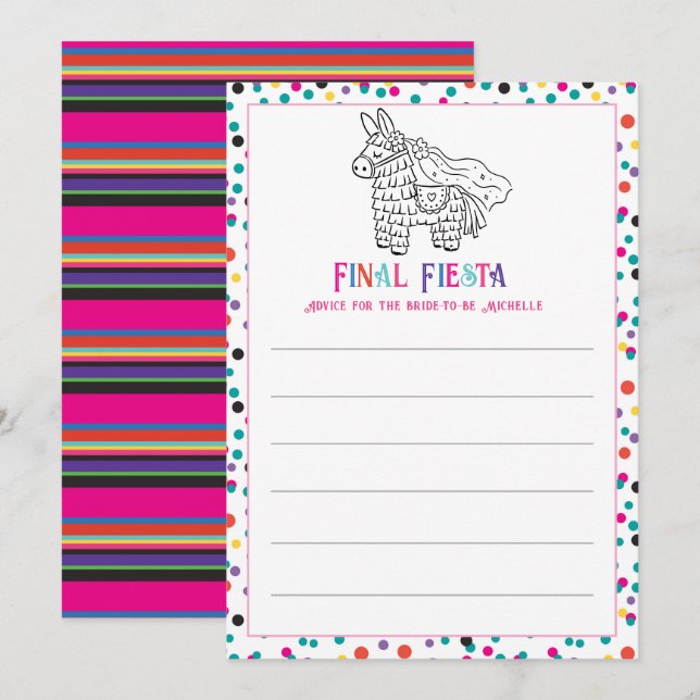 Colourful Final Fiesta Bridal Piñata Bachelorette Advice Card (Front/Back)