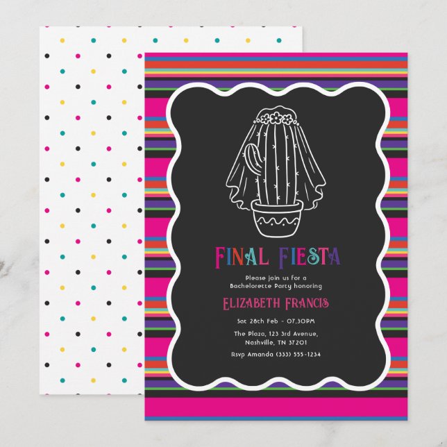 Colourful Final Fiesta Cactus Bride Bachelorette Invitation (Front/Back)