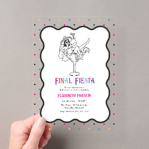 Colourful Final Fiesta Confetti Bachelorette Party Acrylic Invitations