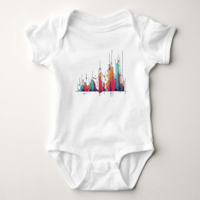 Colourful financial candlestick chart baby bodysuit (Front)