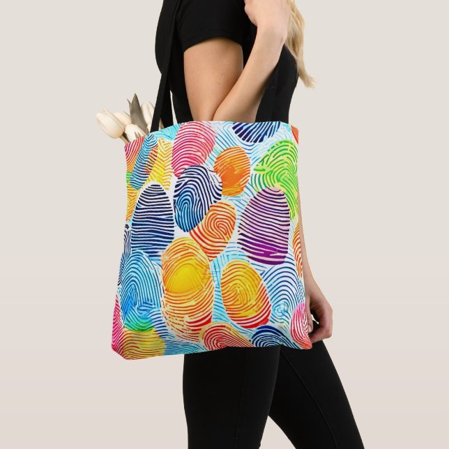 Colourful Fingerprint Pattern Tote Bag (Close Up)