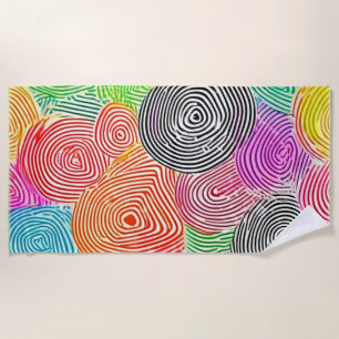 Colourful Fingerprint Patterns Abstract Art Beach Towel