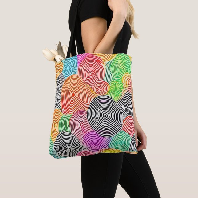 Colourful Fingerprint Patterns Abstract Art Tote Bag (Close Up)