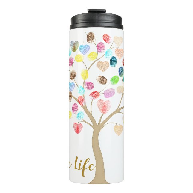 Colourful Fingerprint Tree "Celebrate Life" hearts Thermal Tumbler (Front)