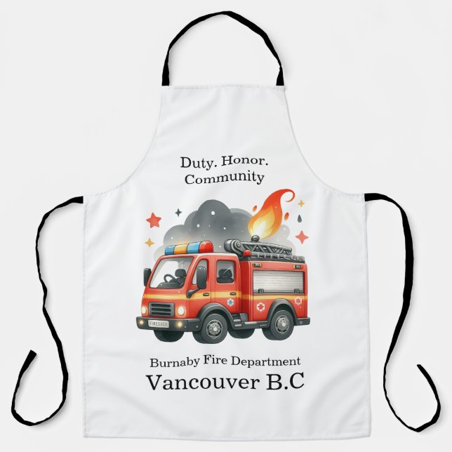 Colourful fire truck races through flames apron (Front)