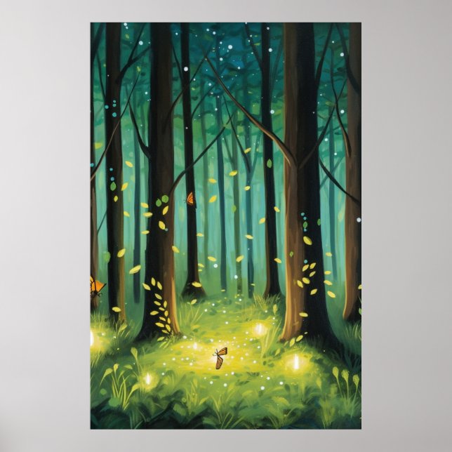 Colourful Fireflies in the Forest Art - Printable Poster (Front)